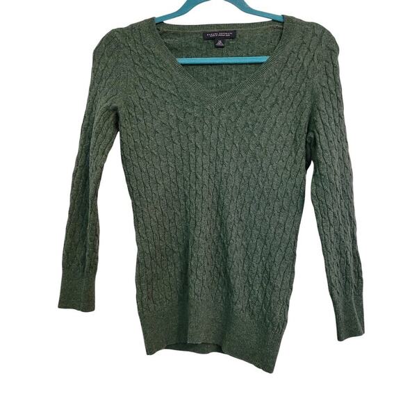 Banana Republic Womens Pullover Sweater XS Green Cashmere Wool Ribbed V-Neck - Picture 1 of 7